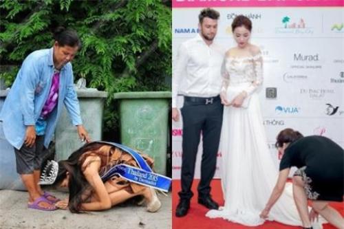Hoa hậu Kỳ Duyên bao giờ thôi để mẹ gập người chỉnh váy? - 1 Hoa hậu Kỳ Duyên bao giờ thôi để mẹ gập người chỉnh váy? - 1