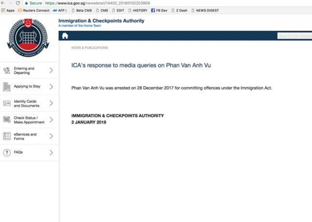 Singapore xác nhận đang tạm giữ ông Phan Van Anh Vu - 1 Singapore xác nhận đang tạm giữ ông Phan Van Anh Vu - 1