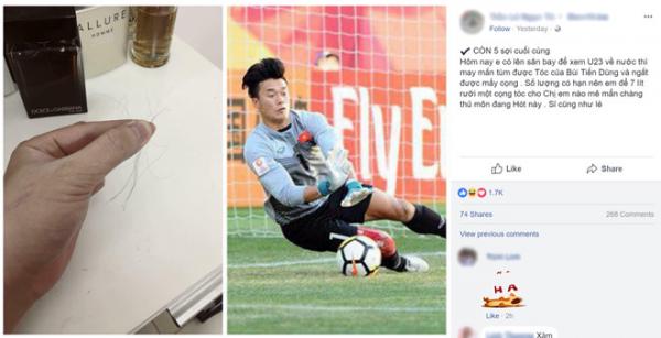 Giật được tóc thủ môn Tiến Dũng, fan nữ rao bán 750.000 đồng một sợi - 0 Giật được tóc thủ môn Tiến Dũng, fan nữ rao bán 750.000 đồng một sợi - 0