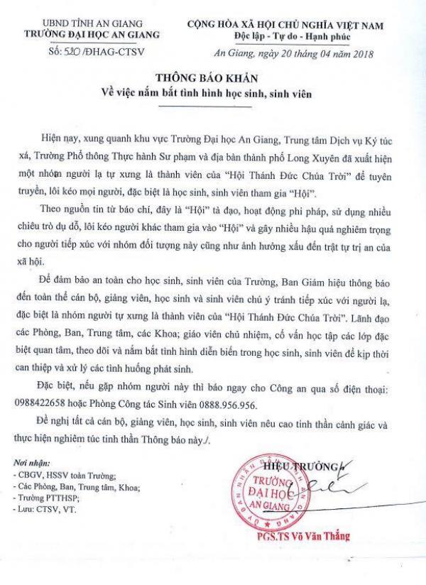 Tà đạo Hội Thánh Đức Chúa Trời lan xuống miền Tây, hàng loạt trường đại học đưa cảnh báo - 0 Tà đạo Hội Thánh Đức Chúa Trời lan xuống miền Tây, hàng loạt trường đại học đưa cảnh báo - 0