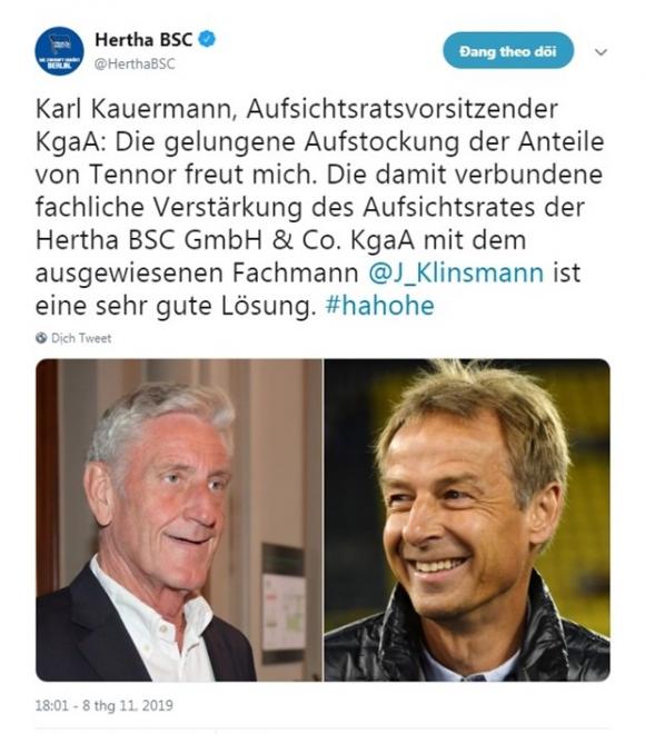 42 2 Huyen Thoai Klinsmann Tham Gia Vao Hoi Dong Quan Tri Cua Hertha Berlin