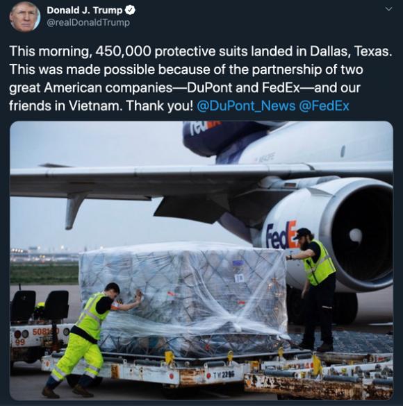 42 3 Ong Trump Cam On Viet Nam Phoi Hop Cung Cap 450000 Bo Quan Ao Bao Ho Cho My