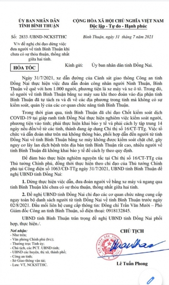 1 Binh Thuan De Nghi Dong Nai Dung Dua Ca Ngan Nguoi Ngang Qua Tinh Thieu Su Thoa Thuan