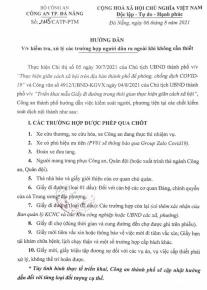 1 10 Truong Hop Duoc Phep Qua Cac Chot Kiem Soat Dich Noi Thanh Da Nang