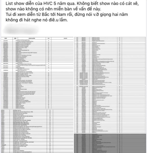 2 Xon Xao Danh Sach Ho Van Cuong Hat 310 Show Trong 5 Nam Netizen Noi Dieu Gi Lien Quan So Tien 500 Trieu