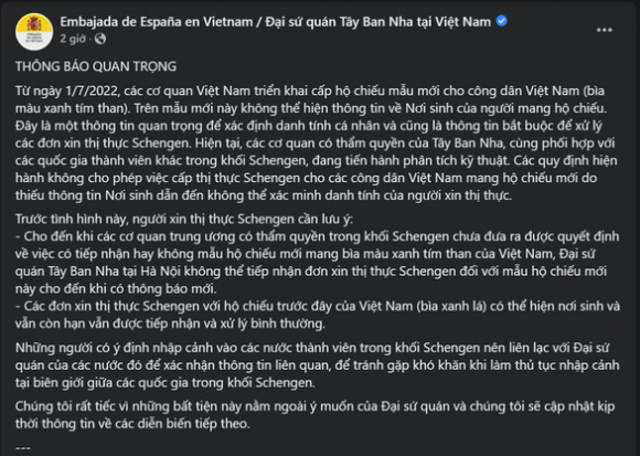2 Dai Su Quan Tay Ban Nha Tam Dung Cap Visa Voi Ho Chieu Mau Moi Cua Viet Nam