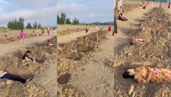 1 Xon Xao Clip Nhom Du Khach Dao Hang Chuc Ho Cat O Bien Cua Lo Roi Nam De Tam