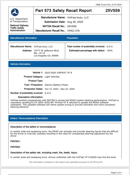 2 Vinfast Bi Yeu Cau Trieu Hoi Hon 6000 Xe Vf8 Tai My Do Loi He Thong Ho Tro Lai
