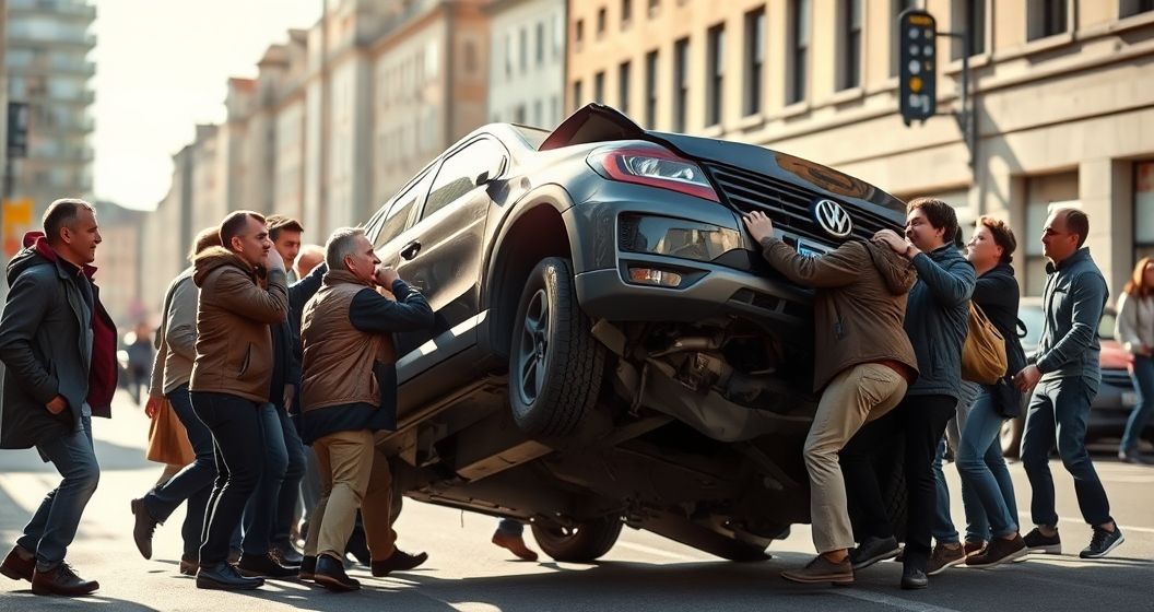 Mười một người qua đường tại Stuttgart hợp sức nâng ô tô cứu sống một phụ nữ