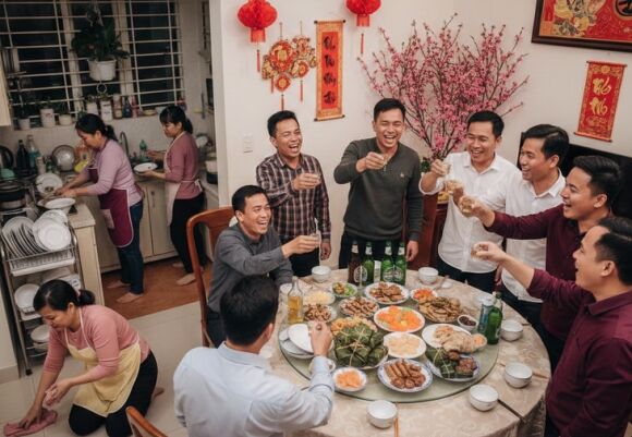 Cùng chung mâm cơm Tết, sao mà đàn ông ngồi nhậu, phụ nữ cắm mặt rửa chén, dọn dẹp!