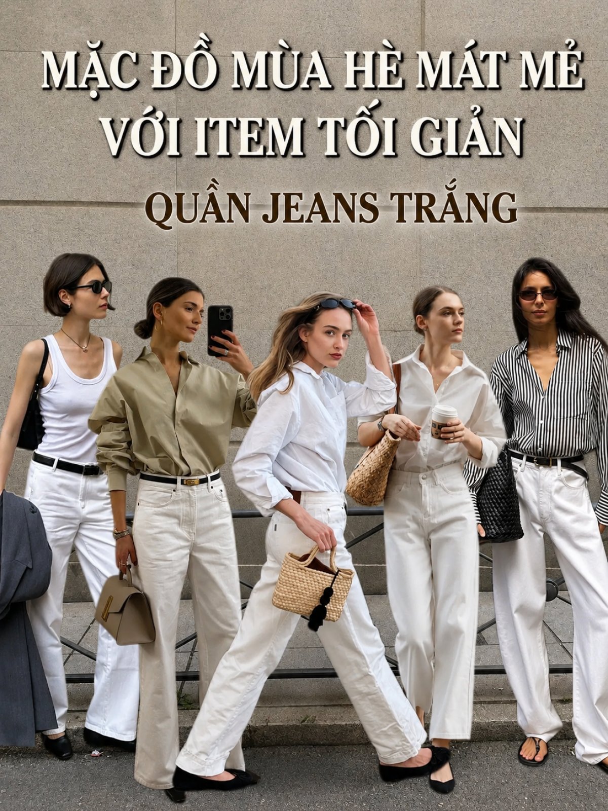 Quần jeans trắng: Món đồ được xem là chuẩn phong cách old money nơi công sở, hè nào cũng được giới thời trang "lăng xê"