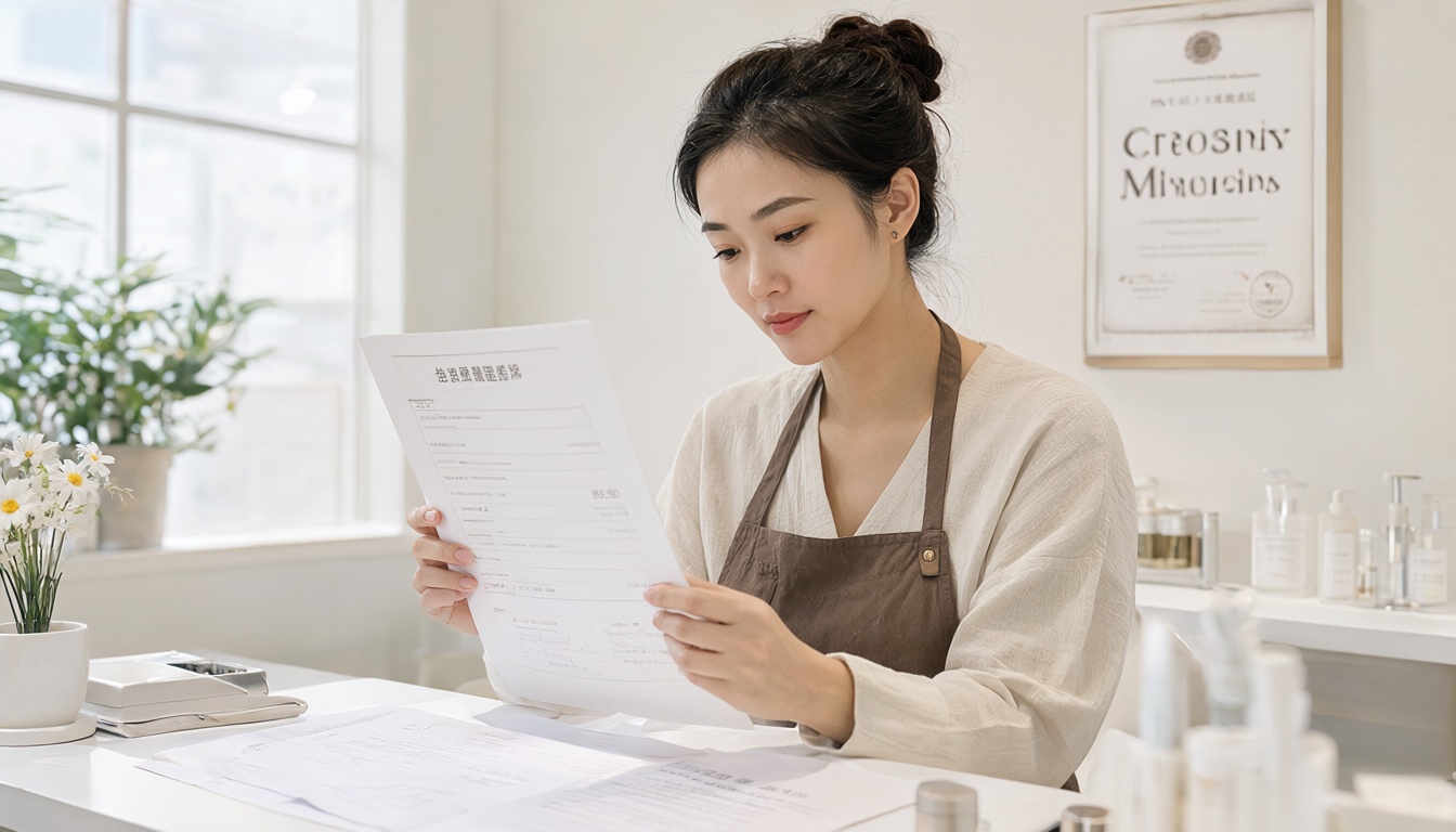 Chủ cơ sở Nails người Việt kiểm tra hồ sơ giấy phép đăng ký kinh doanh tại Đức